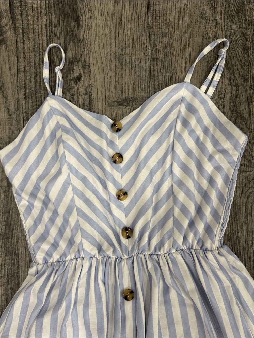 Sleeveless Blue and White Striped Button-Front Midi Dress - Picture 3 of 4